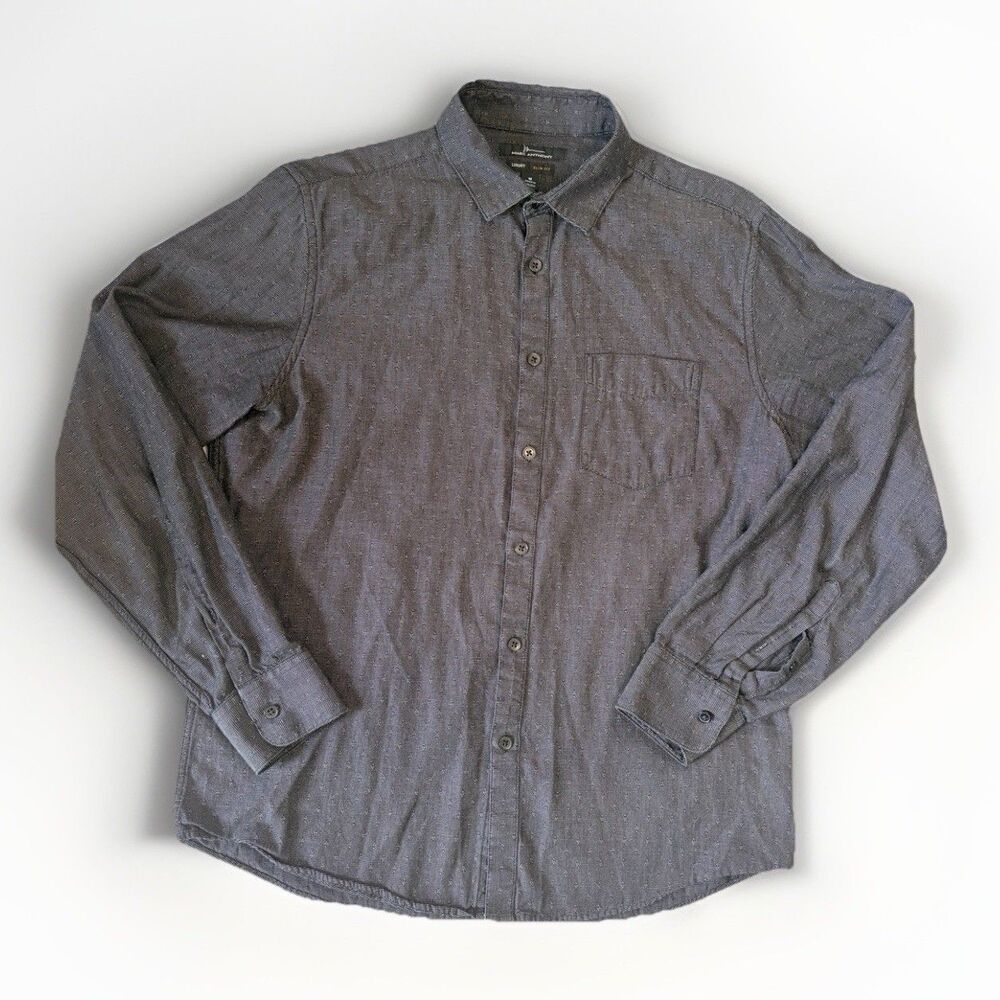 Marc Anthony Men’s Medium Slim Fit Luxury Button Up Shirt Black Linen Cotton